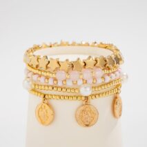 Chic Layered Pattern Round Disk Pearl Charm Seed Beaded Star Bracelet Set - ArtGalleryZen