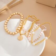 Chic Layered Pattern Round Disk Pearl Charm Seed Beaded Star Bracelet Set - ArtGalleryZen