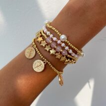 Chic Layered Pattern Round Disk Pearl Charm Seed Beaded Star Bracelet Set - ArtGalleryZen