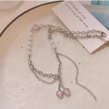 Chic Layered Pearl Charm Pink Cherry Pendant Necklace - ArtGalleryZen