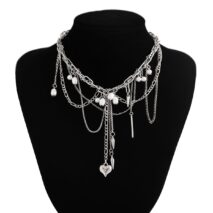 Chic Layered Pearl Rivet Tassel Heart Pendant Cable Chain Y Necklace - ArtGalleryZen