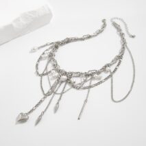 Chic Layered Pearl Rivet Tassel Heart Pendant Cable Chain Y Necklace - ArtGalleryZen