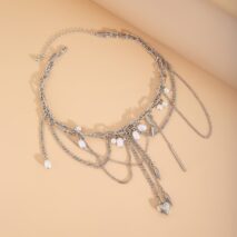 Chic Layered Pearl Rivet Tassel Heart Pendant Cable Chain Y Necklace - ArtGalleryZen