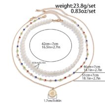 Chic Layered Relief Round Disk Pendant Crystal Pearl Chain Necklace Set - ArtGalleryZen