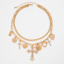 chic layered rhinestone inlaid cross heart pendant necklace-artgalleryzen