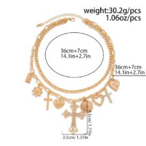 chic layered rhinestone inlaid cross heart pendant necklace-artgalleryzen