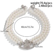 Chic Layered Rhinestone Inlaid Saturn Charm Pearl Chain Choker Necklace - ArtGalleryZen
