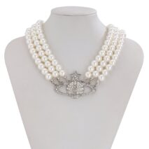 Chic Layered Rhinestone Inlaid Saturn Charm Pearl Chain Choker Necklace - ArtGalleryZen