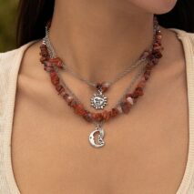 Chic Layered Sun Moon Pendant Turquoise Stone Stackable Necklace Set - ArtGalleryZen