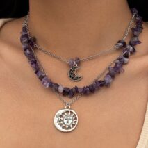 Chic Layered Sun Moon Pendant Turquoise Stone Stackable Necklace Set - ArtGalleryZen