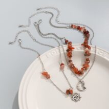 Chic Layered Sun Moon Pendant Turquoise Stone Stackable Necklace Set - ArtGalleryZen