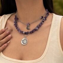 Chic Layered Sun Moon Pendant Turquoise Stone Stackable Necklace Set - ArtGalleryZen