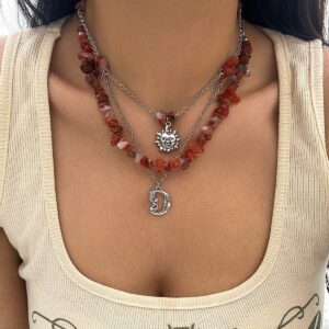 Chic Layered Sun Moon Pendant Turquoise Stone Stackable Necklace Set - ArtGalleryZen
