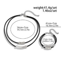 Chic Layered Textured Cylinder Charm Wax Cord String Necklace Bracelet Set - ArtGalleryZen