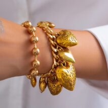 Chic Layered Textured Heart Tassel Ball Chain Bracelet Set - ArtGalleryZen