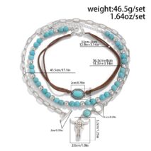 Chic Layered Toggle Clasp Bull Pendant Turquoise Chain Velvet Necklace Set - ArtGalleryZen