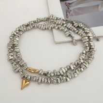 Chic Layered Two Tone Heart Charm Irregular Beaded Choker Necklace Set - ArtGalleryZen