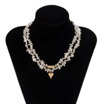 Chic Layered Two Tone Heart Charm Irregular Beaded Choker Necklace Set - ArtGalleryZen