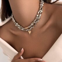 Chic Layered Two Tone Heart Charm Irregular Beaded Choker Necklace Set - ArtGalleryZen