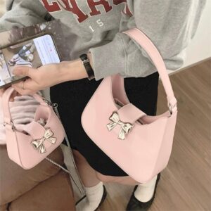Chic Metallic Bowknot Leather Shoulder Crossbody Bag - ArtGalleryZen