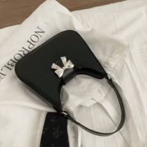 Chic Metallic Bowknot Leather Shoulder Crossbody Bag - ArtGalleryZen