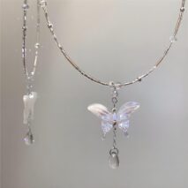 Chic Natural Pearl Shell Butterfly Pendant Crystal Necklace - ArtGalleryZen