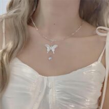 Chic Natural Pearl Shell Butterfly Pendant Crystal Necklace - ArtGalleryZen