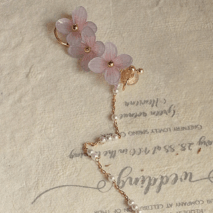 Chic Peach Blossom Flower Pearl Long Chain Ear Clip Earring - ArtGalleryZen