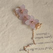 Chic Peach Blossom Flower Pearl Long Chain Ear Clip Earring - ArtGalleryZen