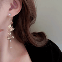 Chic Pearl Chain Butterfly Dangle Earrings - ArtGalleryZen