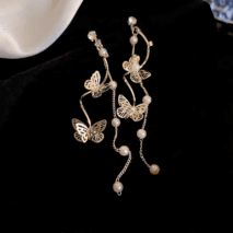 Chic Pearl Chain Butterfly Dangle Earrings - ArtGalleryZen