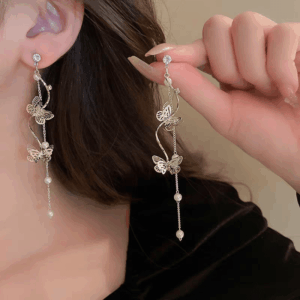 Chic Pearl Chain Butterfly Dangle Earrings - ArtGalleryZen