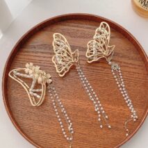 Chic Pearl Chain Tassel Butterfly Chignon Claw Clip Hair Clip - ArtGalleryZen