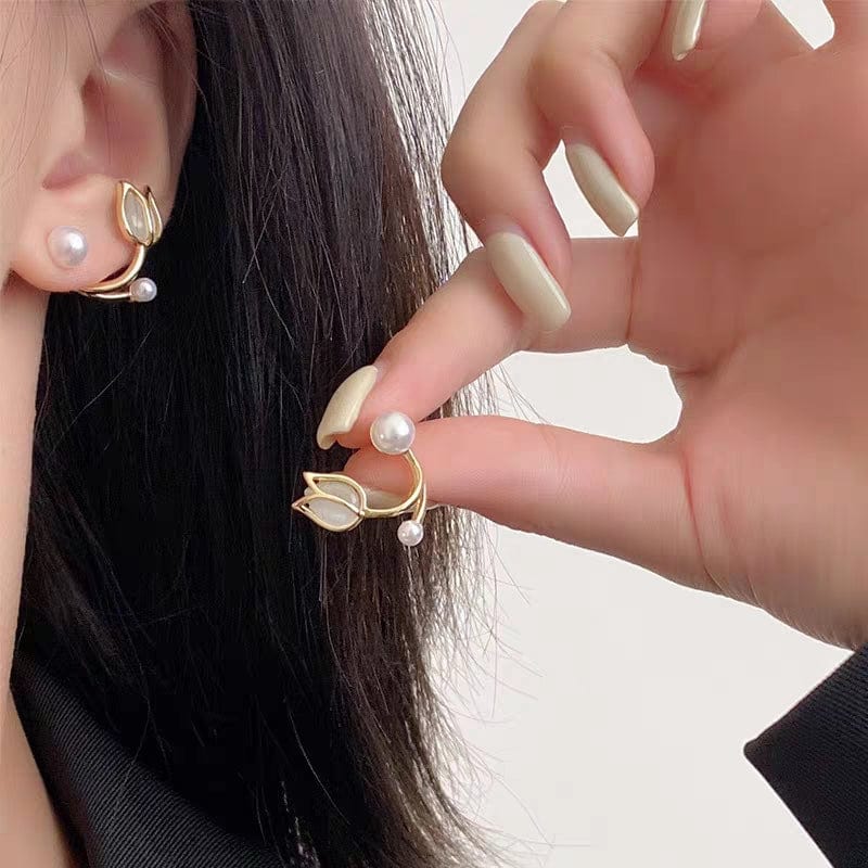 Chic Pearl Charm Opal Tulip Earrings - ArtGalleryZen