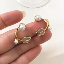 Chic Pearl Charm Opal Tulip Earrings - ArtGalleryZen