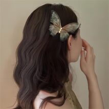 Chic Pearl Charm Sheer Mesh Butterfly Hair Clip - ArtGalleryZen