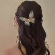 Chic Pearl Charm Sheer Mesh Butterfly Hair Clip - ArtGalleryZen