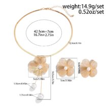 Chic Pearl Flower Pendant Herringbone Chain Necklace Earrings Set - ArtGalleryZen