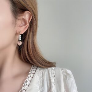 Chic Pearl Heart Dangle Earrings - ArtGalleryZen