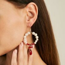 Chic Pearl Hoop Dangle Crystal Blood Drop Earrings - ArtGalleryZen