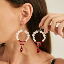 Chic Pearl Hoop Dangle Crystal Blood Drop Earrings - ArtGalleryZen