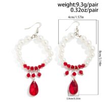 Chic Pearl Hoop Dangle Crystal Blood Drop Earrings - ArtGalleryZen
