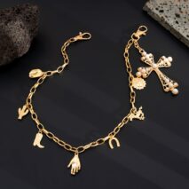Chic Pearl Inlaid Cross Cowboy Hat Cactus Pendant Trouser Chain - ArtGalleryZen