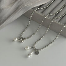 Chic Pearl Round Disk Pendant Ball Chain Necklace Set - ArtGalleryZen