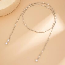 Chic Pearl Square Beaded Long Chain Necklace - ArtGalleryZen