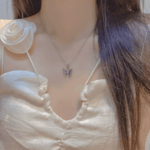 Chic Pink Blue Gradient Enamel Butterfly Necklace - ArtGalleryZen
