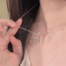 Chic Pink Blue Gradient Enamel Butterfly Necklace - ArtGalleryZen