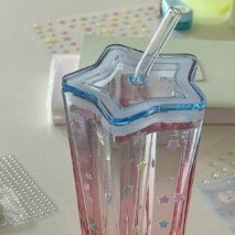 Chic Pink Blue Gradient Lucky Star Crystal Cup - ArtGalleryZen