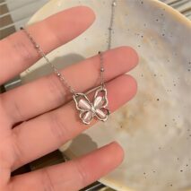 Chic Pink Cats Eye Stone Butterfly Necklace - ArtGalleryZen