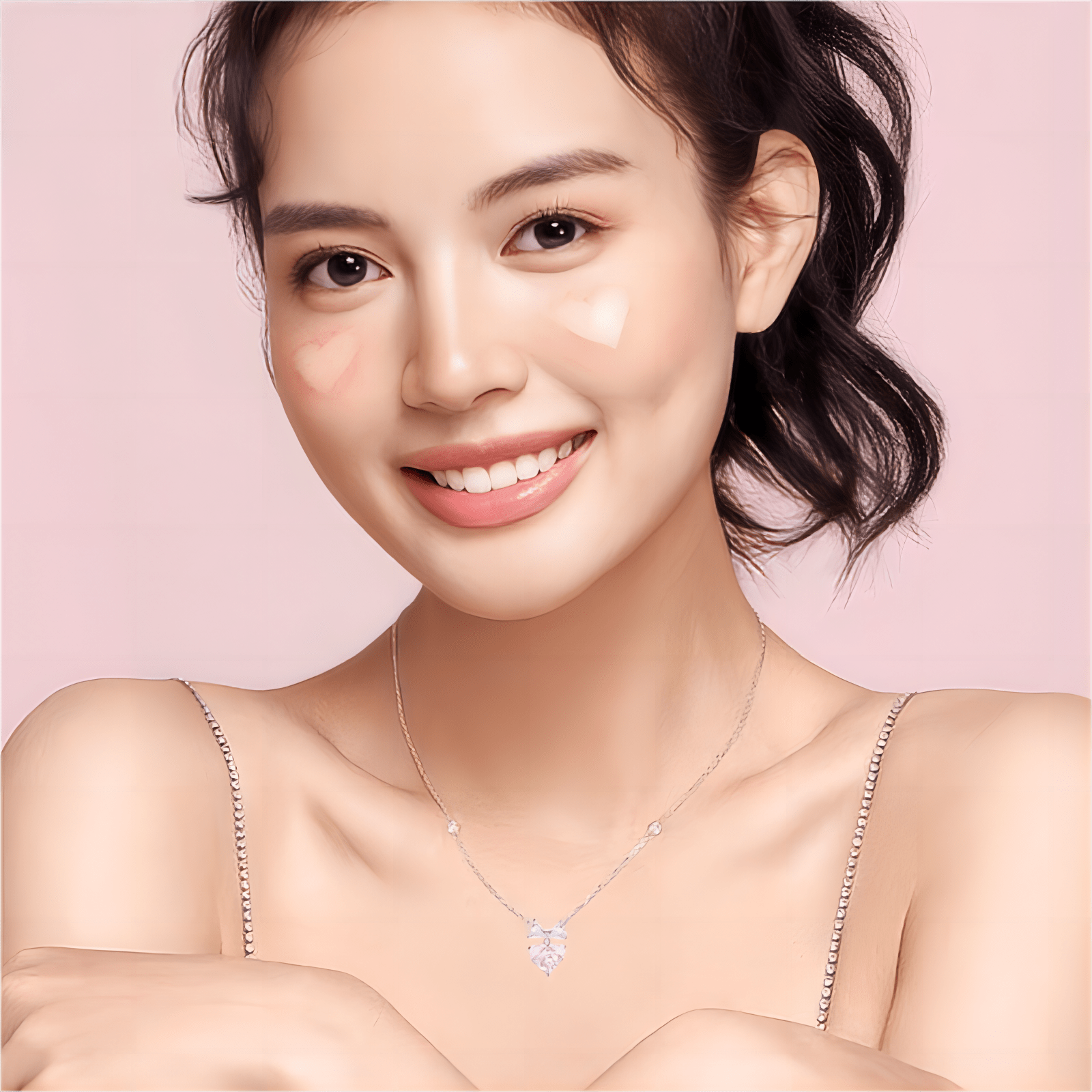 Chic Pink Crystal Bowknot Heart Necklace - ArtGalleryZen
